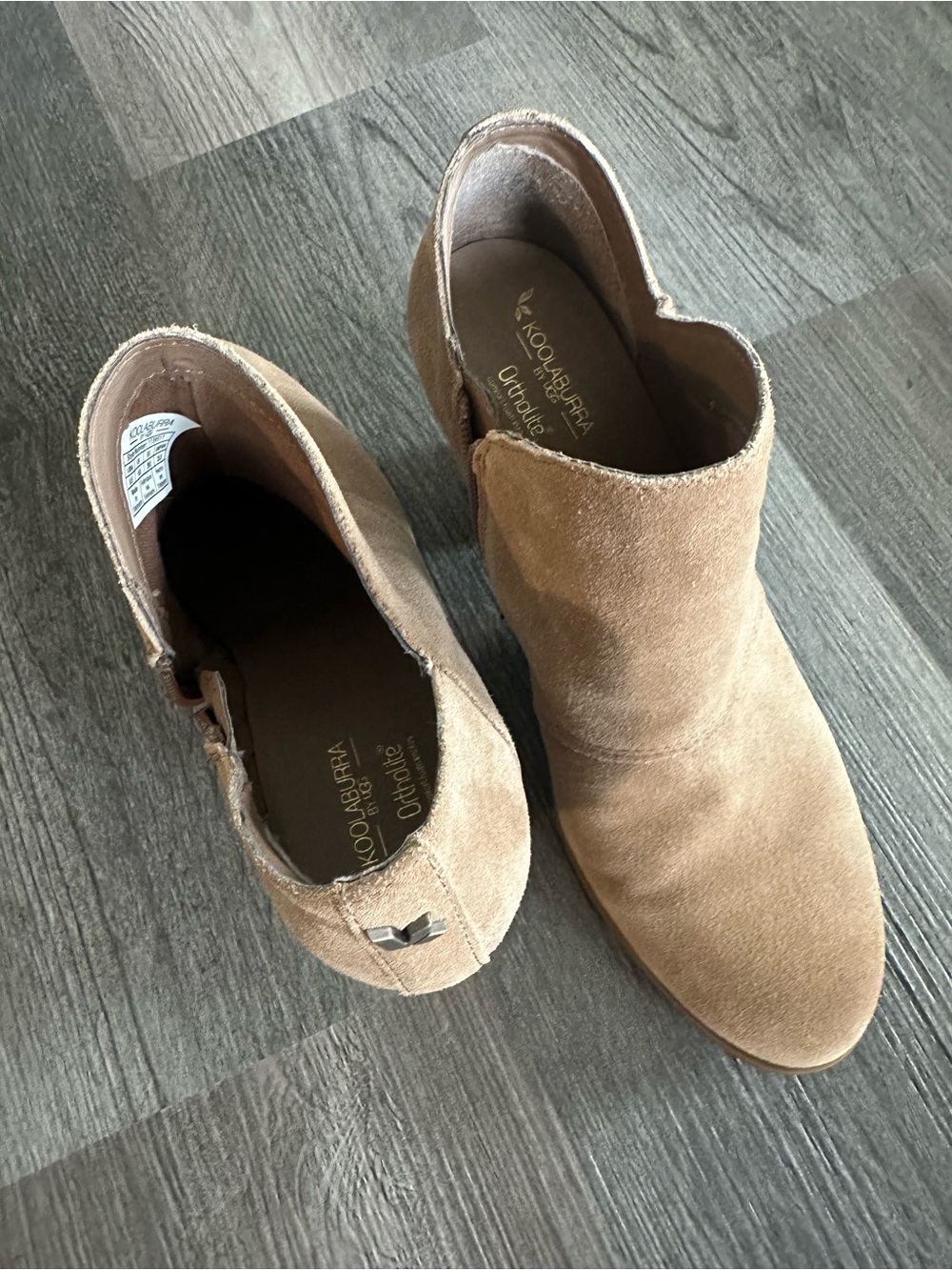 Koolaburra Tan Suede Ankle Booties with Stacked Heel - Picture 3 of 3